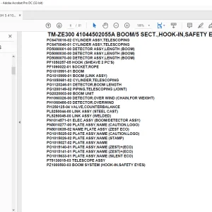 Tadano Crane TM-ZE300 41044502055A BOOM/5 SECT.,HOOK-IN,SAFETY EYES Parts Manual - PDF