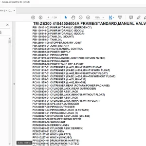 Tadano Crane TM-ZE300 41044504004A FRAME/STANDARD,MANUAL VALVE Parts Manual - PDF