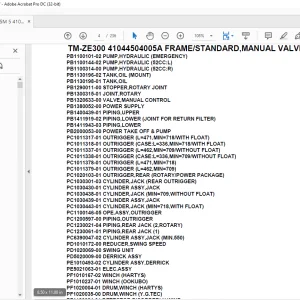 Tadano Crane TM-ZE300 41044504005A FRAME/STANDARD,MANUAL VALVE Parts Manual - PDF