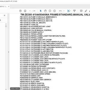 Tadano Crane TM-ZE300 41044504006A FRAMESTANDARD,MANUAL VALVE,Parts Manual - PDF