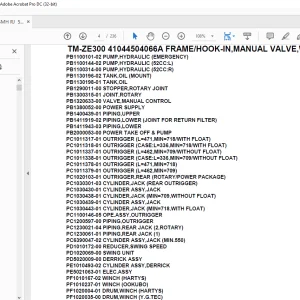 Tadano Crane TM-ZE300 41044504066A FRAME/HOOK-IN,MANUAL VALVE,Parts Manual - PDF