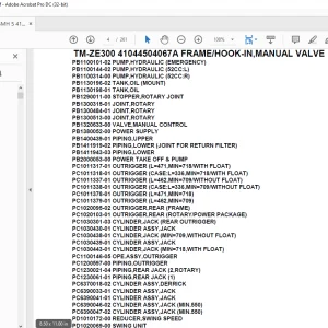 Tadano Crane TM-ZE300 41044504067A FRAME/HOOK-IN,MANUAL VALVE Parts Manual - PDF