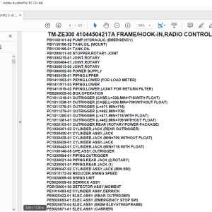 Tadano Crane TM-ZE300 41044504217A FRAME/HOOK-IN,RADIO CONTROL,SAFETY EYE Parts Manual - PDF