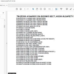 Tadano Crane TM-ZE300 41044505115A BOOM/5 SECT.HOOK-IN SAFETY EYES Parts Manual - PDF DOWNLOAD