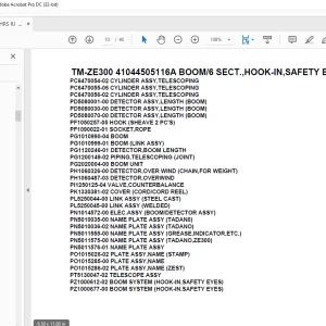 Tadano Crane TM-ZE300 41044505116A BOOM/6 SECT.,HOOK-IN,SAFETY EYES Parts Manual - PDF DOWNLOAD