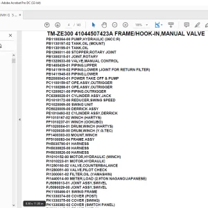 Tadano Crane TM-ZE300 41044507423A FRAME/HOOK-IN,MANUAL VALVE Parts Manual - PDF DOWNLOAD