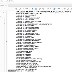 Tadano Crane TM-ZE300 41044507433A FRAME/HOOK-IN,MANUAL VALVE, U-LAYOUT Parts Manual - PDF