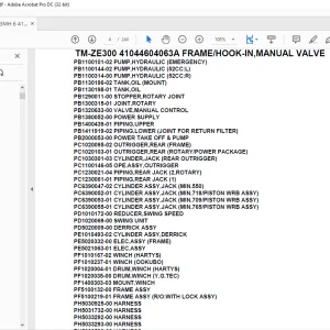 Tadano Crane TM-ZE300 41044604063A FRAME/HOOK-IN,MANUAL VALVE Parts Manual - PDF