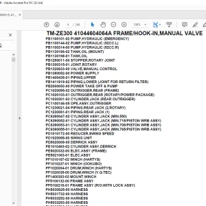 Tadano Crane TM-ZE300 41044604064A FRAME/HOOK-IN,MANUAL VALVE Parts Manual - PDF DOWNLOAD