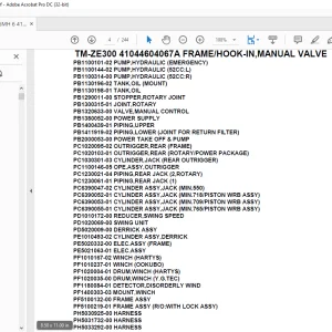 Tadano Crane TM-ZE300 41044604067A FRAME/HOOK-IN,MANUAL VALVE Parts Manual - PDF