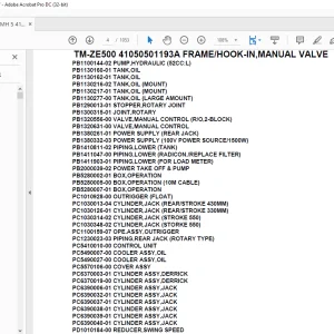 Tadano Crane TM-ZE500 41050501193A FRAME/HOOK-IN,MANUAL VALVE Parts Manual - PDF DOWNLOAD