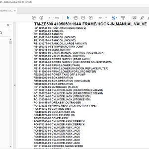 Tadano Crane TM-ZE500 41050501194A FRAME/HOOK-IN,MANUAL VALVE Parts Manual - PDF DOWNLOAD