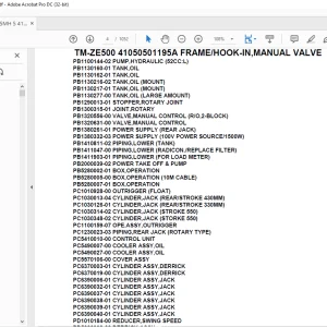 Tadano Crane TM-ZE500 41050501195A FRAME/HOOK-IN,MANUAL VALVE Parts Manual - PDF DOWNLOAD