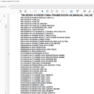 Tadano Crane TM-ZE500 41050501196A FRAME/HOOK-IN,MANUAL VALVE Parts Manual  - PDF DOWNLOAD