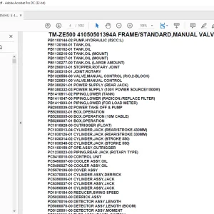 Tadano Crane TM-ZE500 41050501394A FRAME/STANDARD,MANUAL VALVE(U) Parts Manual - PDF DOWNLOAD