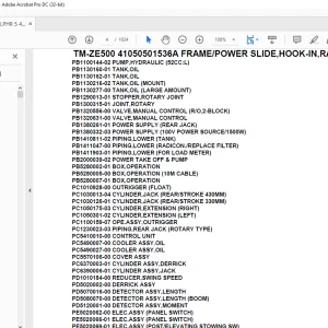 Tadano Crane TM-ZE500 41050501536A FRAME/POWER SLIDE,HOOK-IN,RADIO CONTRO Parts Manual - PDF DOWNLOAD