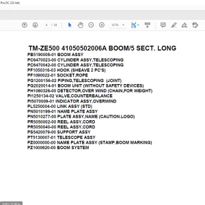 Tadano Crane TM-ZE500 41050502006A BOOM/5 SECT. LONG Parts Manual - PDF DOWNLOAD