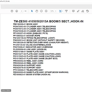 Tadano Crane TM-ZE500 41050502015A BOOM/5 SECT.,HOOK-IN Parts Manual  - PDF DOWNLOAD