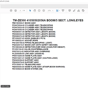 Tadano Crane TM-ZE500 41050502056A BOOM/5 SECT. LONG,EYES Parts Manual - PDF DOWNLOAD