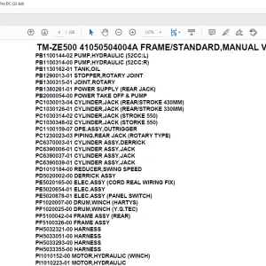 Tadano Crane TM-ZE500 41050504004A FRAME/STANDARD,MANUAL VALVE Parts Manual - PDF DOWNLOAD