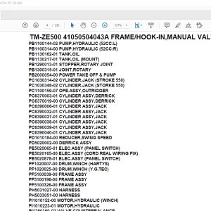 Tadano Crane TM-ZE500 41050504043A FRAMEHOOK-IN,MANUAL VALVE (G) Parts Manual - PDF