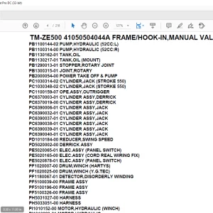 Tadano Crane TM-ZE500 41050504044A FRAMEHOOK-IN,MANUAL VALVE (G) Parts Manual - PDF