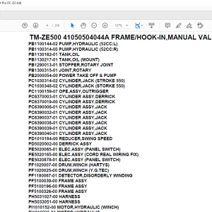 Tadano Crane TM-ZE500 41050504044A FRAMEHOOK-IN,MANUAL VALVE (G)Parts Manual - PDF