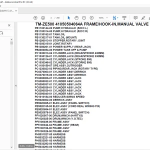 Tadano Crane TM-ZE500 41050504064A FRAME/HOOK-IN,MANUAL VALVE Parts Manual - PDF DOWNLOAD