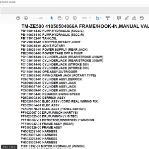 Tadano Crane TM-ZE500 41050504066A FRAME/HOOK-IN,MANUAL VALVE Parts Manual - PDF DOWNLOAD