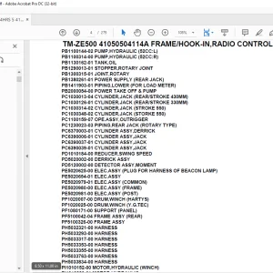 Tadano Crane TM-ZE500 41050504114A FRAME/HOOK-IN,RADIO CONTROL,SAFETY EYE Parts Manual -PDF