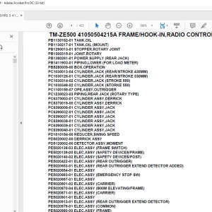 Tadano Crane TM-ZE500 41050504215A FRAME/HOOK-IN,RADIO CONTROL,SAFETY EYE Parts Manual