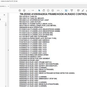 Tadano Crane TM-ZE500 41050504293A FRAME/HOOK-IN,RADIO CONTROL,SAFETY EYE Parts Manual - PDF