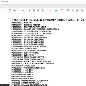 Tadano Crane TM-ZE500 41050504344A FRAMEHOOK-IN,MANUAL VALVE Parts Manual -  PDF DOWNLOAD