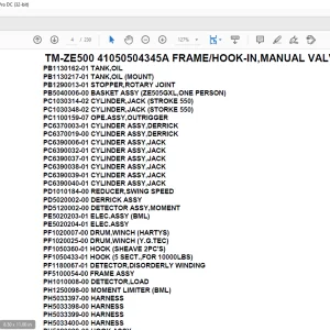 Tadano Crane TM-ZE500 41050504345A FRAME/HOOK-IN,MANUAL VALVE Parts Manual - PDF DOWNLOAD