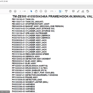 Tadano Crane TM-ZE500 41050504346A FRAME/HOOK-IN,MANUAL VALVE Parts Manual - PDF
