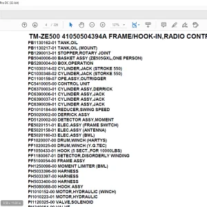 Tadano Crane TM-ZE500 41050504394A FRAMEHOOK-IN,RADIO CONTROL Parts Manual - PDF DOWNLOAD