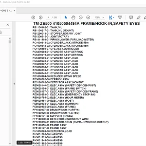 Tadano Crane TM-ZE500 41050504494A FRAME/HOOK-IN,SAFETY EYES Parts Manual  - PDF DOWNLOAD