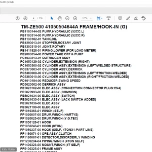 Tadano Crane TM-ZE500 41050504644A FRAME/HOOK-IN (G) Parts Manual - PDF DOWNLOAD