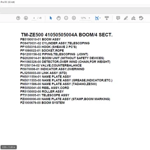 Tadano Crane TM-ZE500 41050505004A BOOM/4 SECT. Parts Manual - PDF DOWNLOAD