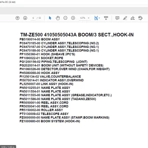 Tadano Crane TM-ZE500 41050505043A BOOM3 SECT.,HOOK-IN Parts Manual - PDF DOWNLOAD