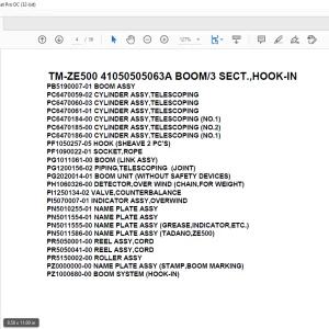 Tadano Crane  TM-ZE500 41050505063A BOOM/3 SECT.,HOOK-IN Parts Manual - PDF DOWNLOAD