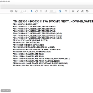 Tadano Crane TM-ZE500 41050505113A BOOM/3 SECT.,HOOK-IN,SAFETY EYES Parts Manual - PDF