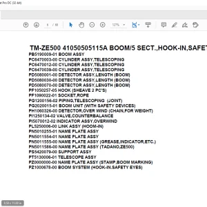 Tadano Crane TM-ZE500 41050505115A BOOM/5 SECT.,HOOK-IN,SAFETY EYES Parts Manual  - PDF