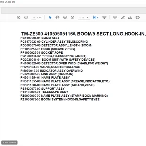 Tadano Crane TM-ZE500 41050505116A BOOM/5 SECT.LONG,HOOK-IN,SAFETY EYES Parts Manual - PDF