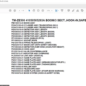 Tadano Crane TM-ZE500 41050505293A BOOM/3 SECT.,HOOK-IN,SAFETY EYES Parts Manual - PDF