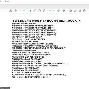 Tadano Crane TM-ZE500 41050505345A BOOM/5 SECT.,HOOK-IN Parts Manual - PDF