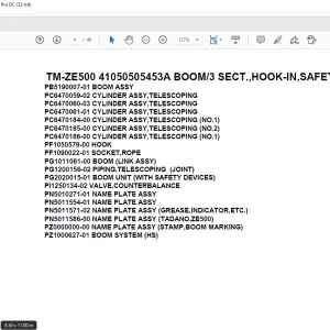 Tadano Crane TM-ZE500 41050505453A BOOM/3 SECT.,HOOK-IN,SAFETY EYES Parts Manual - PDF