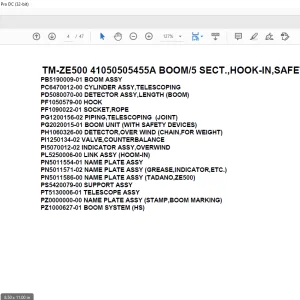 Tadano Crane TM-ZE500 41050505455A BOOM/5 SECT.,HOOK-IN,SAFETY EYES Parts Manual - PDF