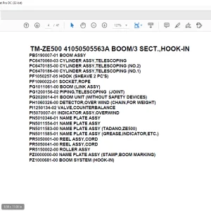 Tadano Crane TM-ZE500 41050505563A BOOM/3 SECT.,HOOK-IN Parts Manual  - PDF DOWNLOAD