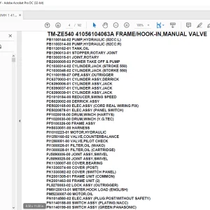 Tadano Crane TM-ZE540 41056104063A FRAMEHOOK-IN,MANUAL VALVE Parts Manual - PDF DOWNLOAD